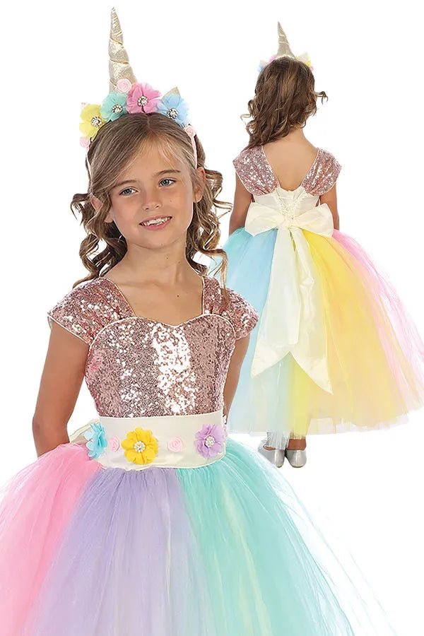 Gala Rainbow Unicorn Princess Dress (034)-Girls-Chacho's Kids