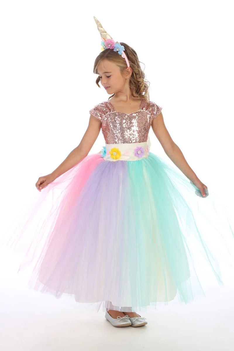 Gala Rainbow Unicorn Princess Dress (034)-Girls-Chacho's Kids