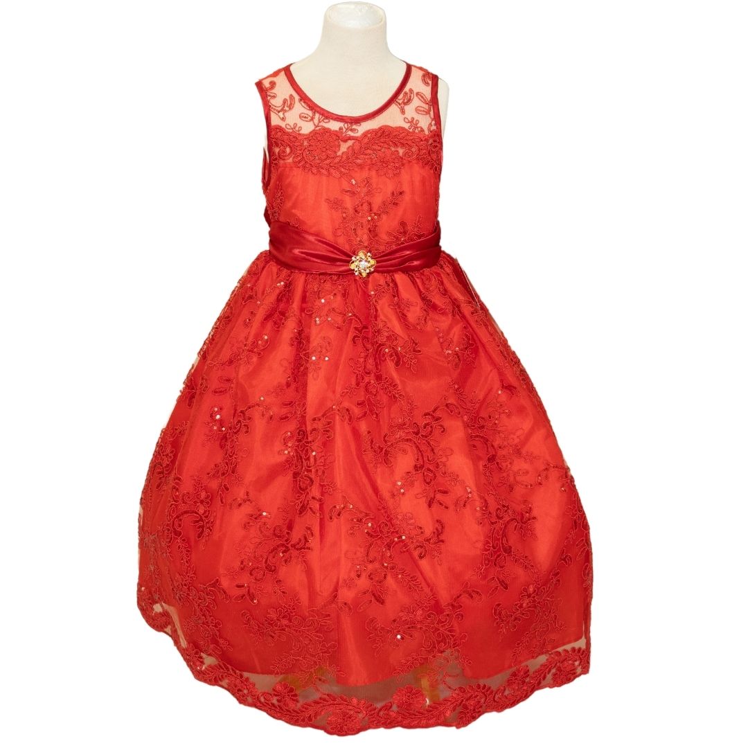 Party/Flower Girl Dress (D1550)-Girls-Red-2-Chacho's Kids