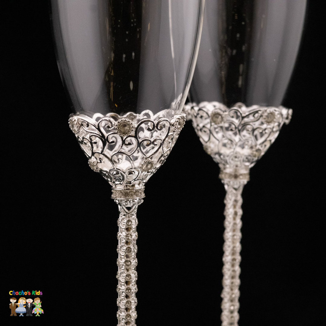 Super Elegant Wedding Wine Cups/ Wedding Flutes Set-Silver-082-Wedding Accessories-Chacho's Kids
