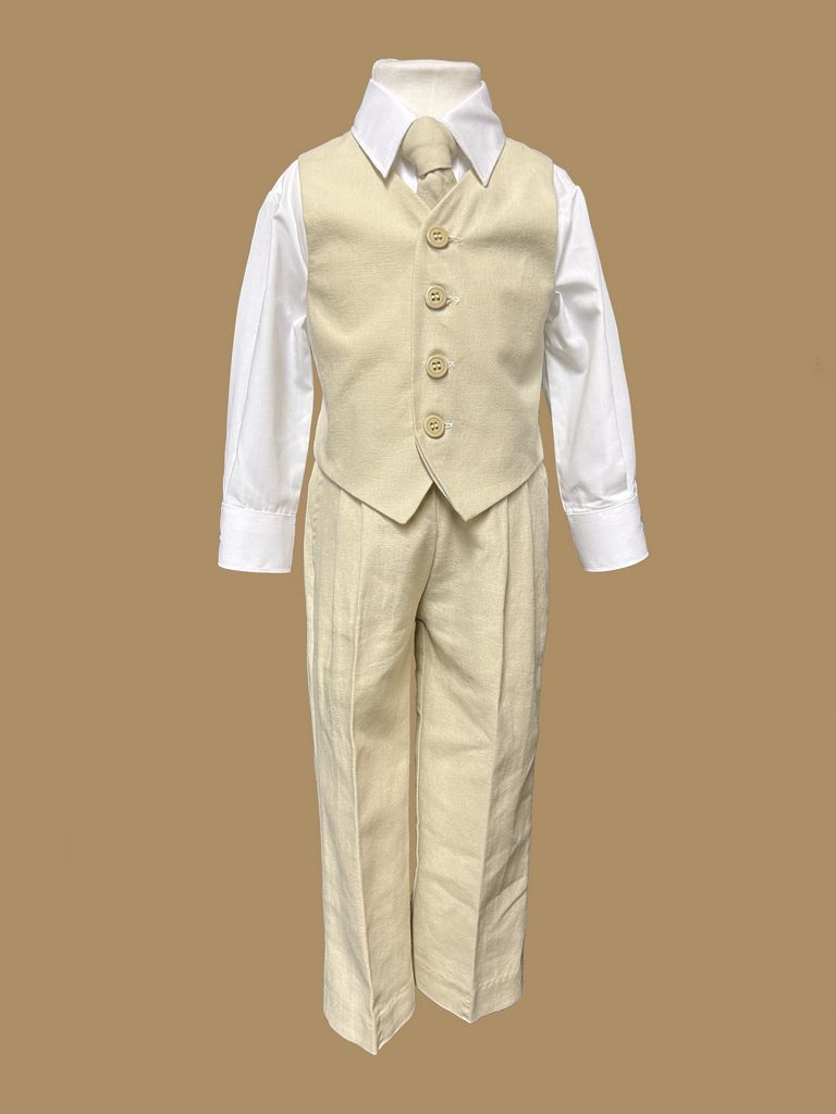 Boys Linen Vest Set (116)-Boys-Khaki-6M-Chacho’s Kids