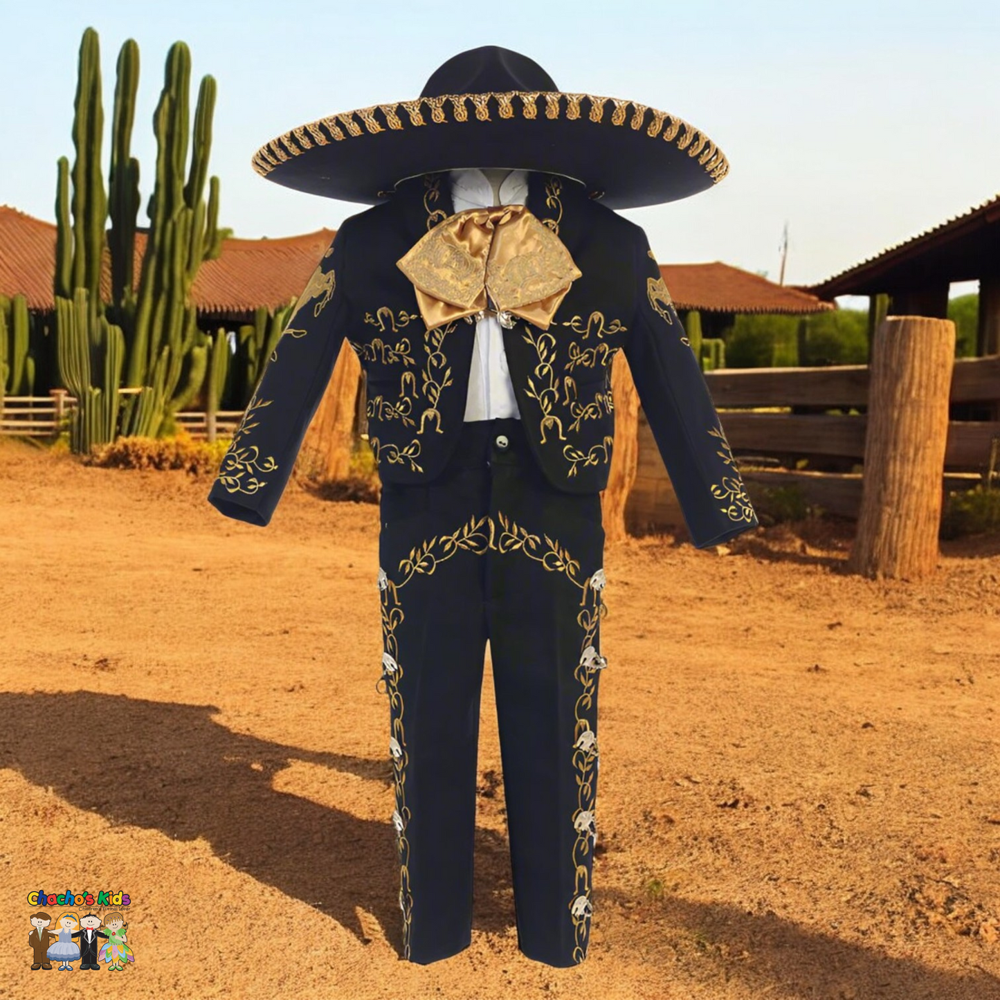 Charro Suit (6-Piece) Black/Gold-Boys-1-Chacho's Kids