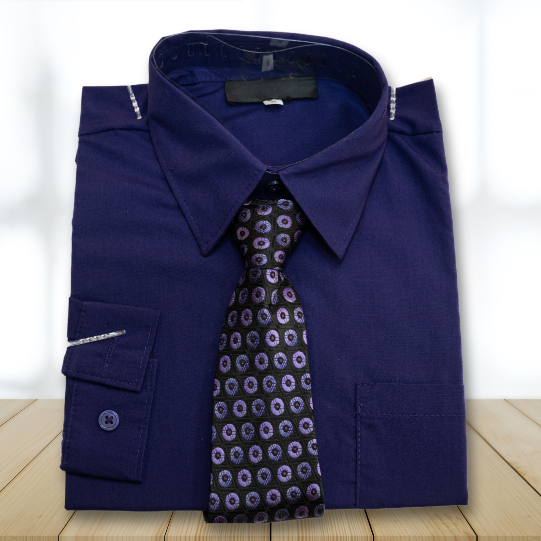 2t purple dress shirt Black n Bianco Boys' Signature Sateen Long Sleeve Dress Shirt in Purple
