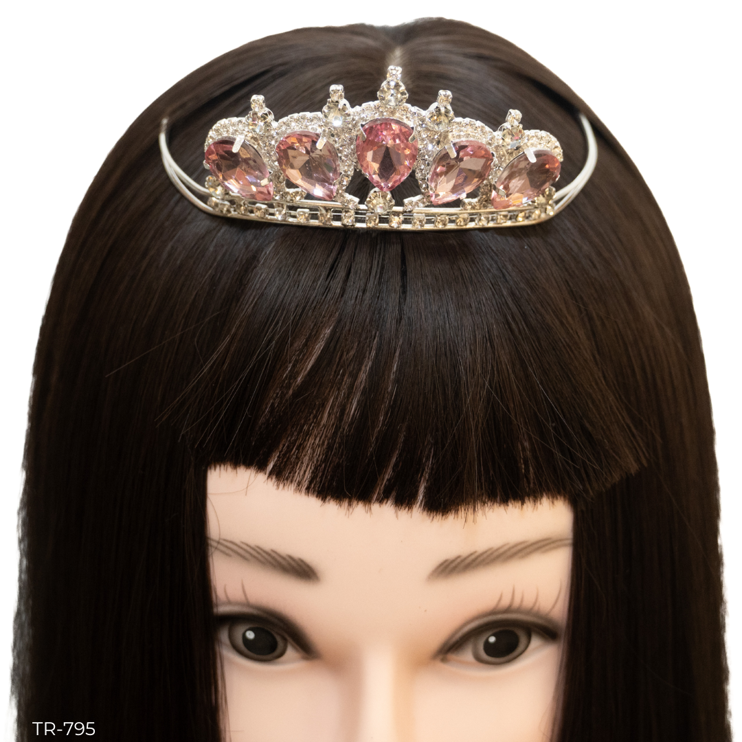 Girls Princess Tiara (TR-795)-Girls-Silver/Pink-Chacho's Kids