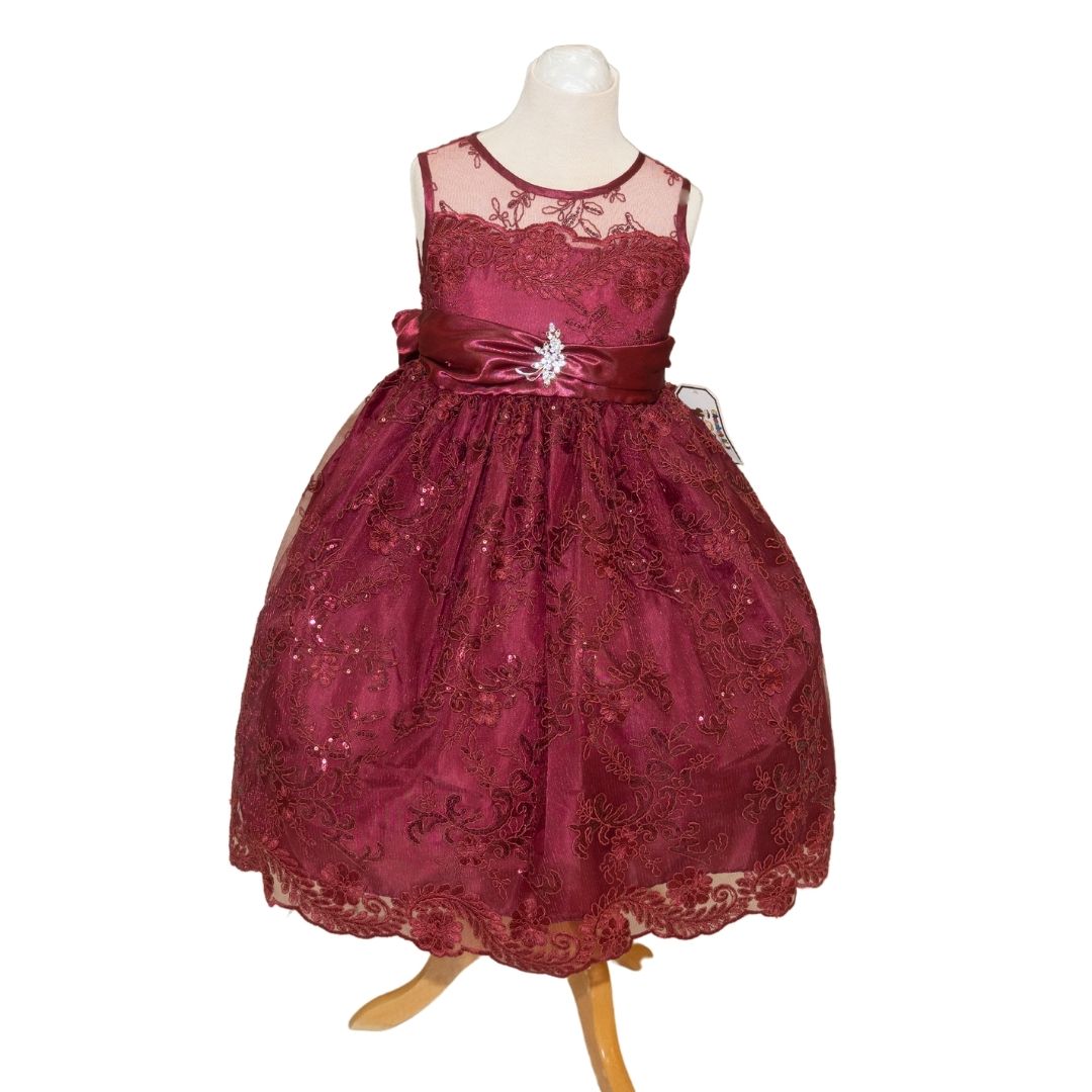 Party/Flower Girl Dress (D1550)-Girls-Burgundy-2-Chacho's Kids
