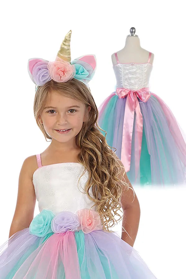 Rainbow Unicorn Princess Dress (1449)-Girls-Chacho's Kids