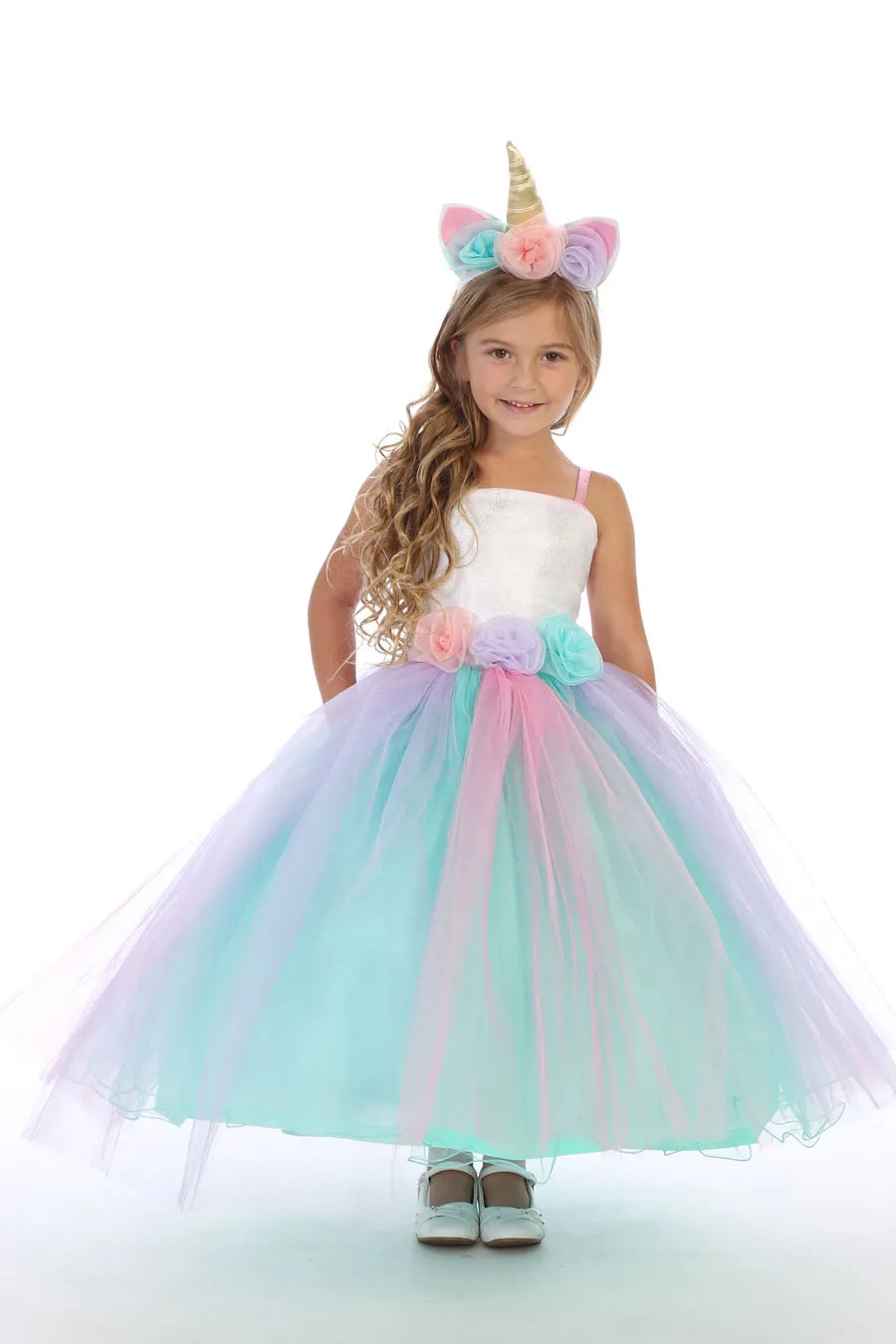 Rainbow Unicorn Princess Dress (1449)-Girls-Chacho's Kids