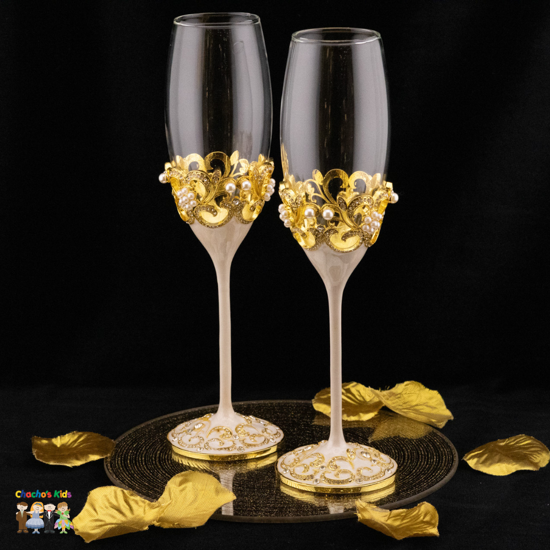 Super Elegant Wedding Wine Cups/ Wedding Flutes Set-Gold-007-Wedding Accessories-Chacho's Kids