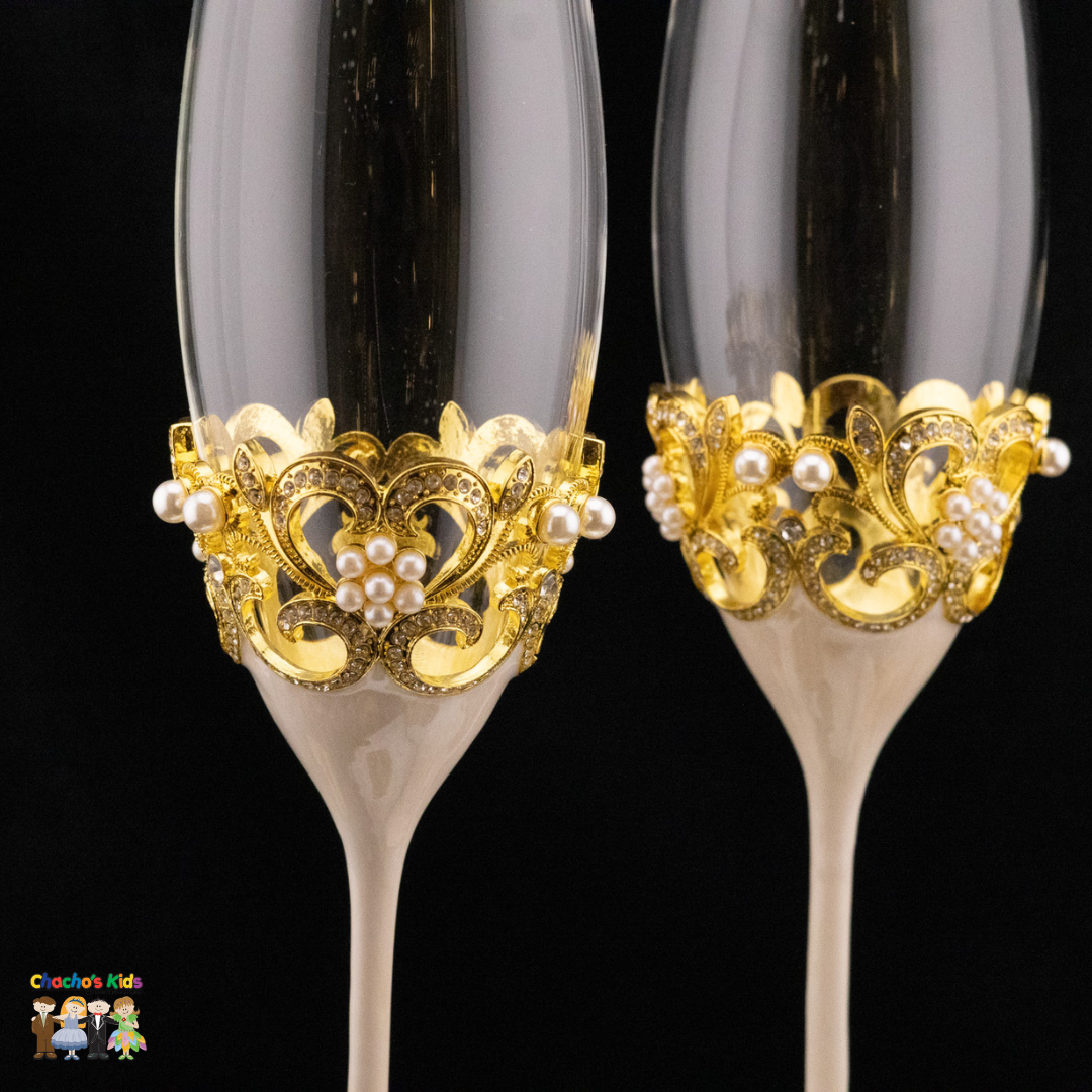 Super Elegant Wedding Wine Cups/ Wedding Flutes Set-Gold-007-Wedding Accessories-Chacho's Kids
