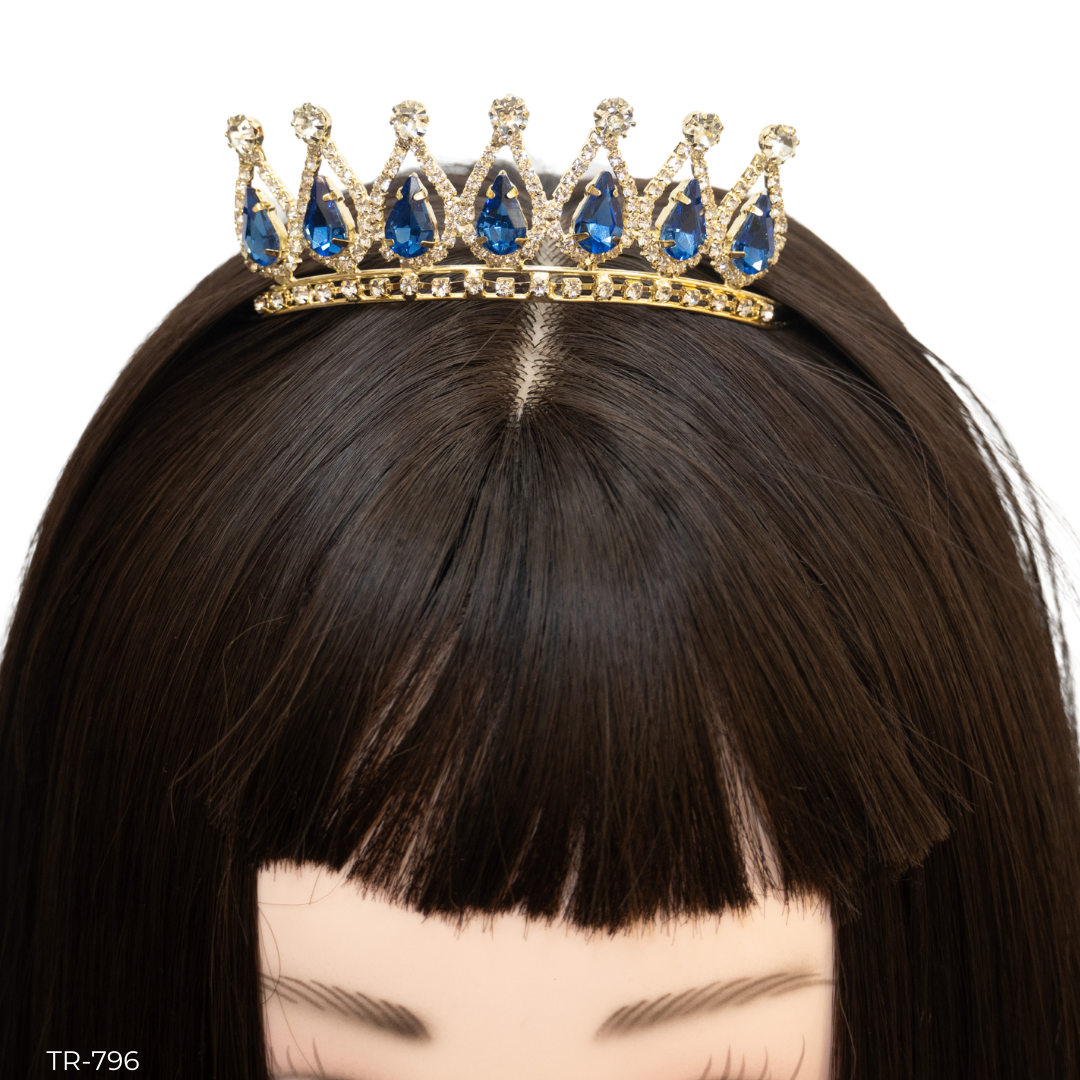 Girls Princess Tiara (TR-796)-Girls-Gold/Blue-Chacho's Kids