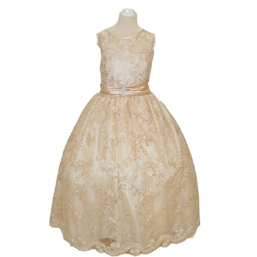 Party/Flower Girl Dress (D1550)-Girls-Champagne-2-Chacho's Kids