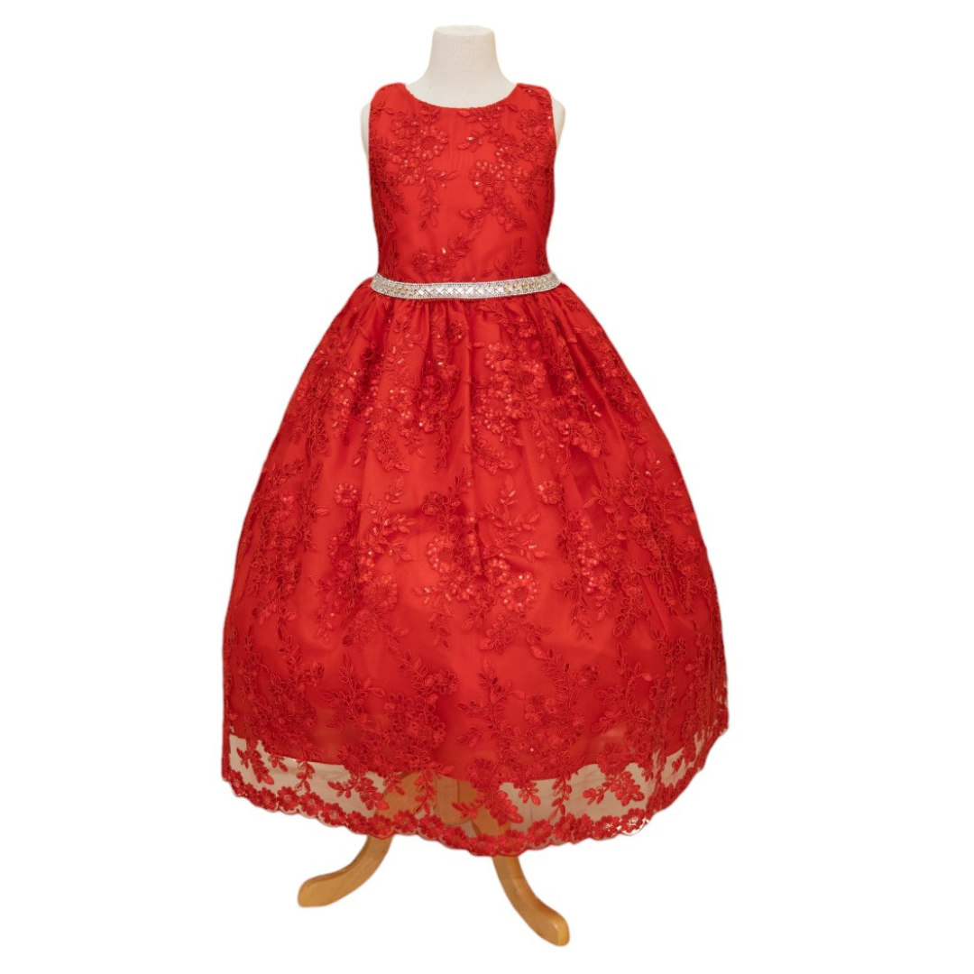 Party / Flower Girl Dress (D-1610)-Girls-Red-2-Chacho's Kids