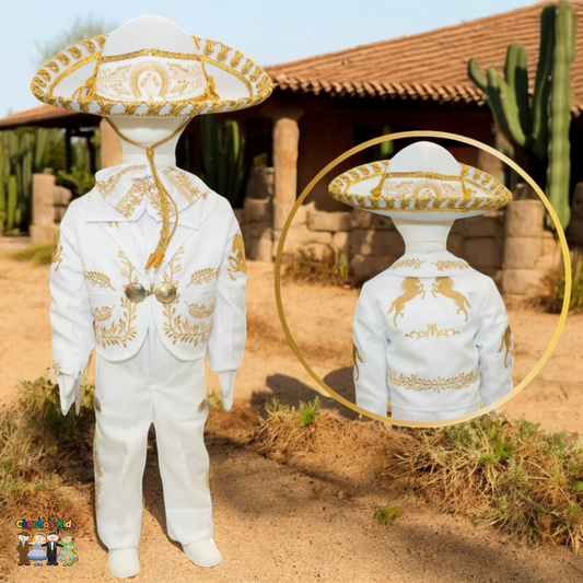 Charro Baptism (6-Piece) (White/Horse/Gold)-Boys-6M-Chacho's Kids