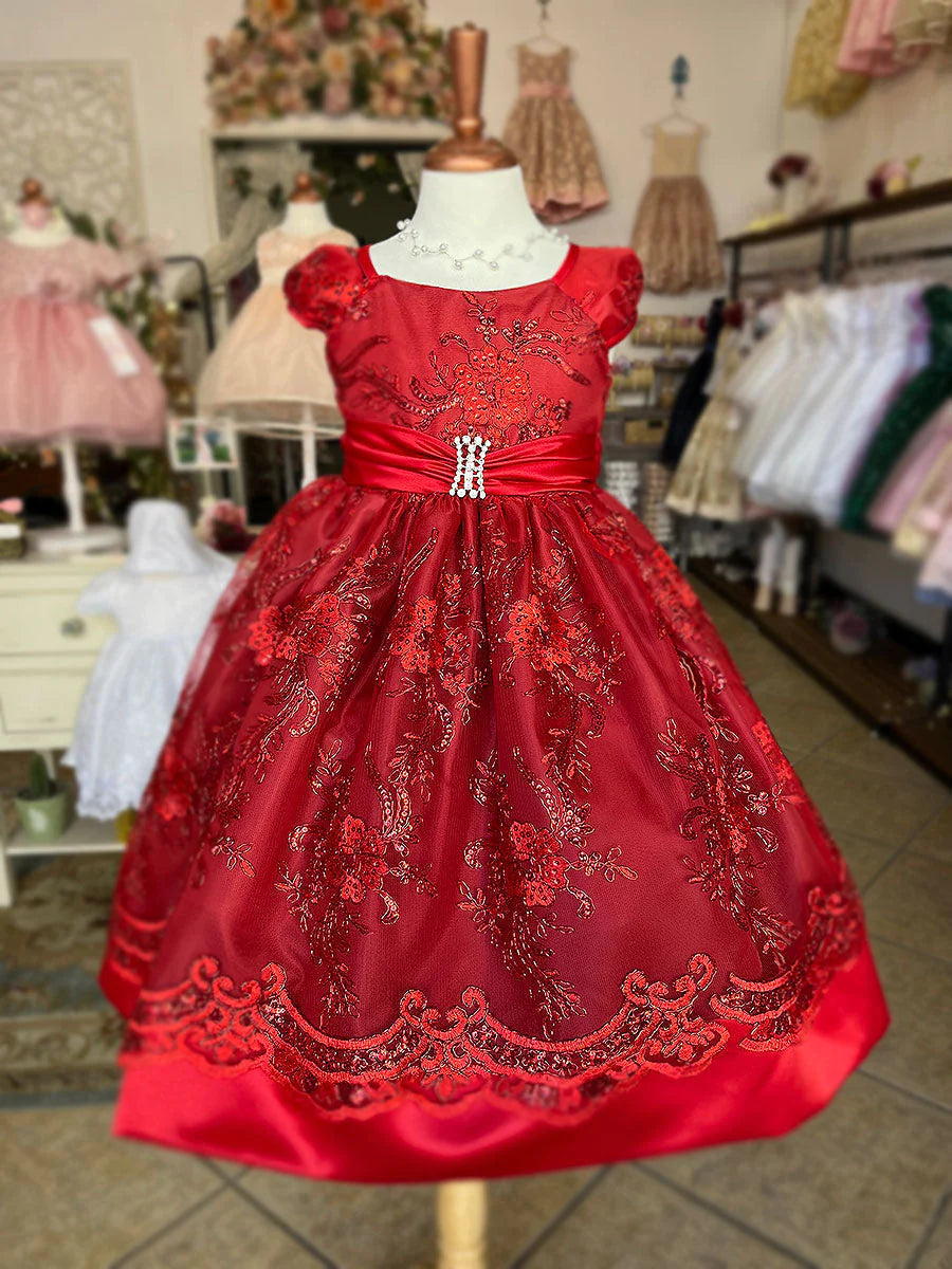 Party / Flower Girl Dress (191)-Girls-Red-2-Chacho's Kids