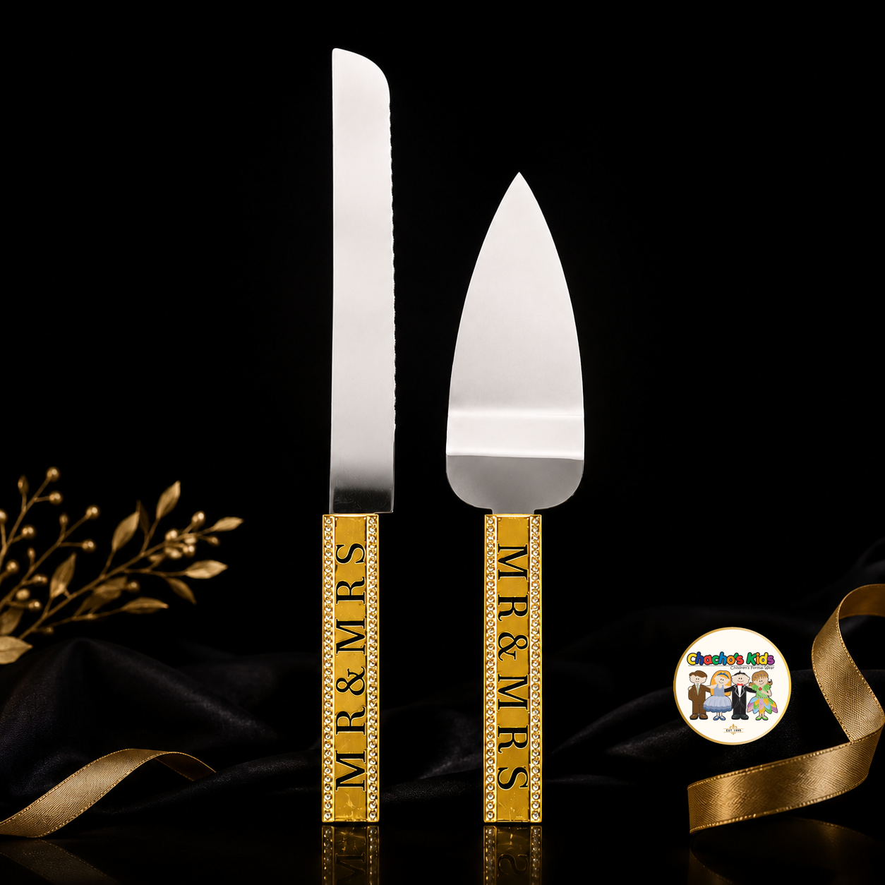 Mr. & Mrs. Knife & Serving Set (Gold)-002