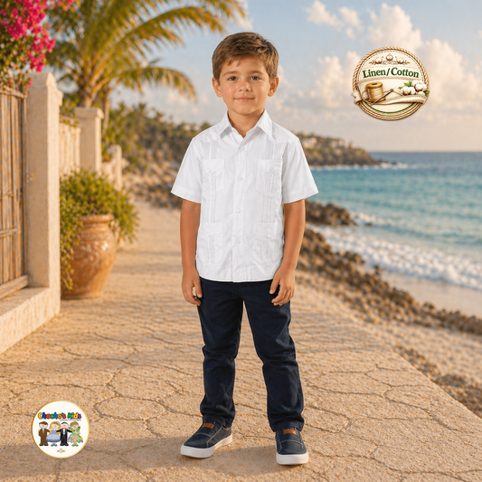 Boys Guayabera White Linen/Cotton (5545)