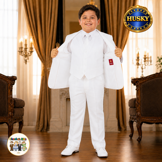 Executive Italian-Cut Boys Husky Suit-Premium (White)