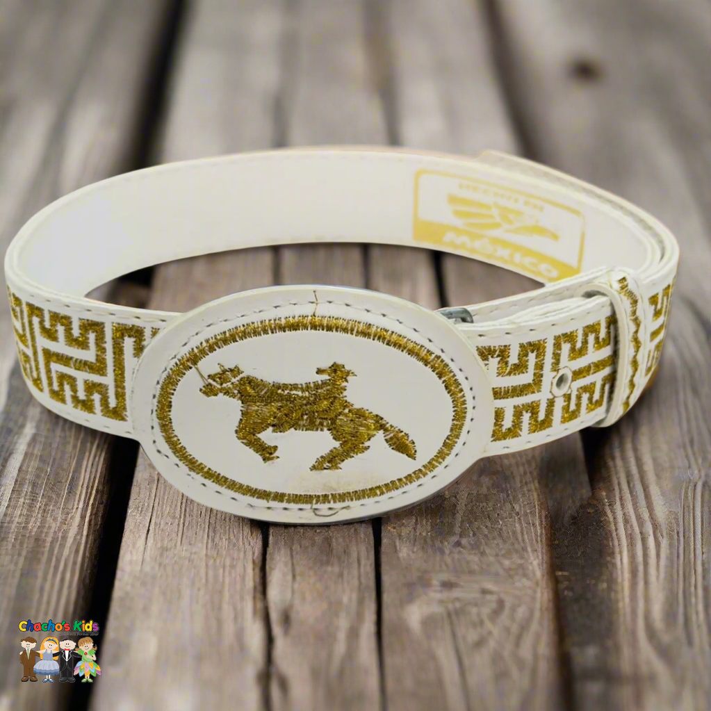 Boys Charro Belt, Gold Cowboy, Buckle