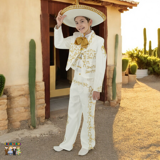 Charro Suit (6-Piece) Ivory/Gold