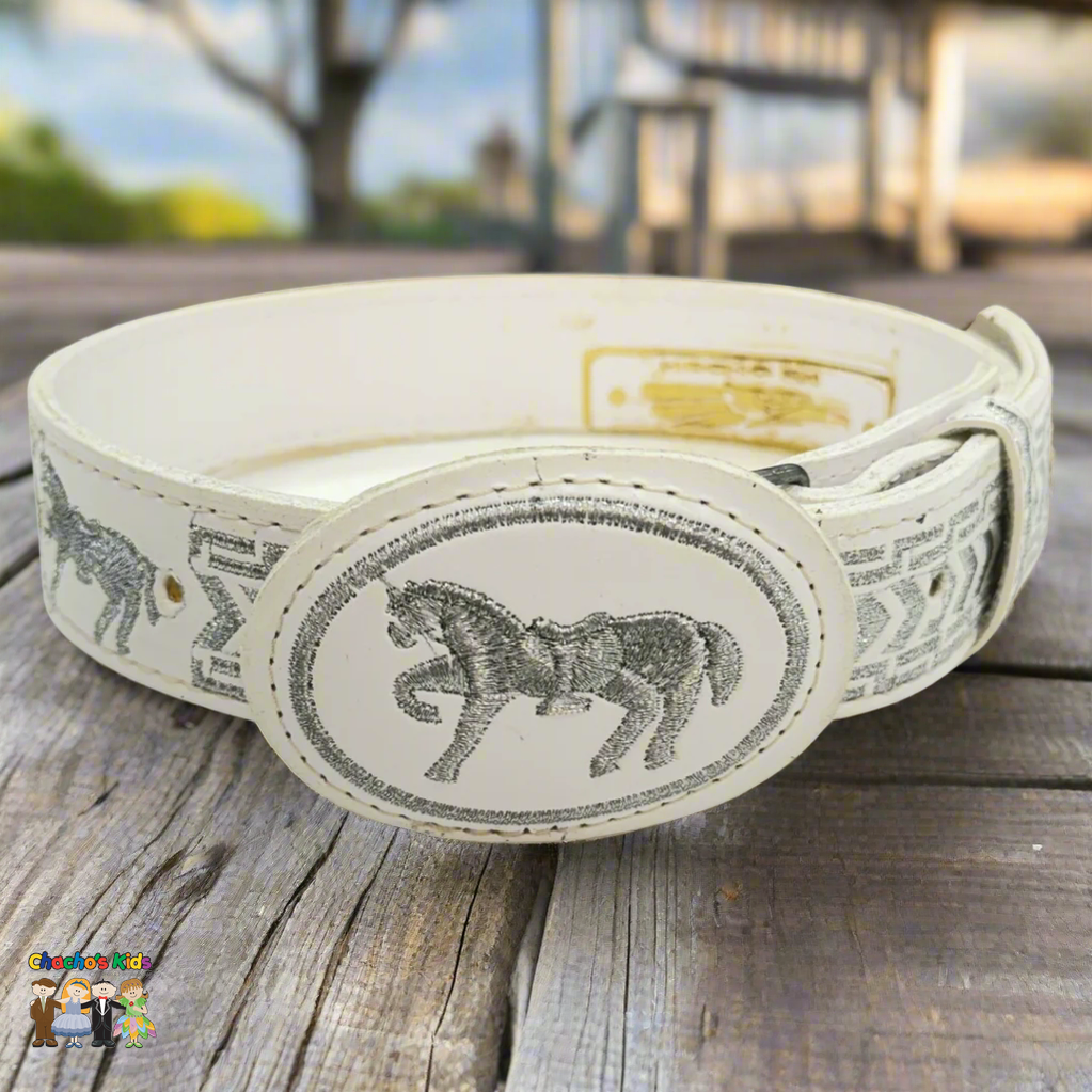 Boys Charro Belt, Horse, Silver, Front Buckle