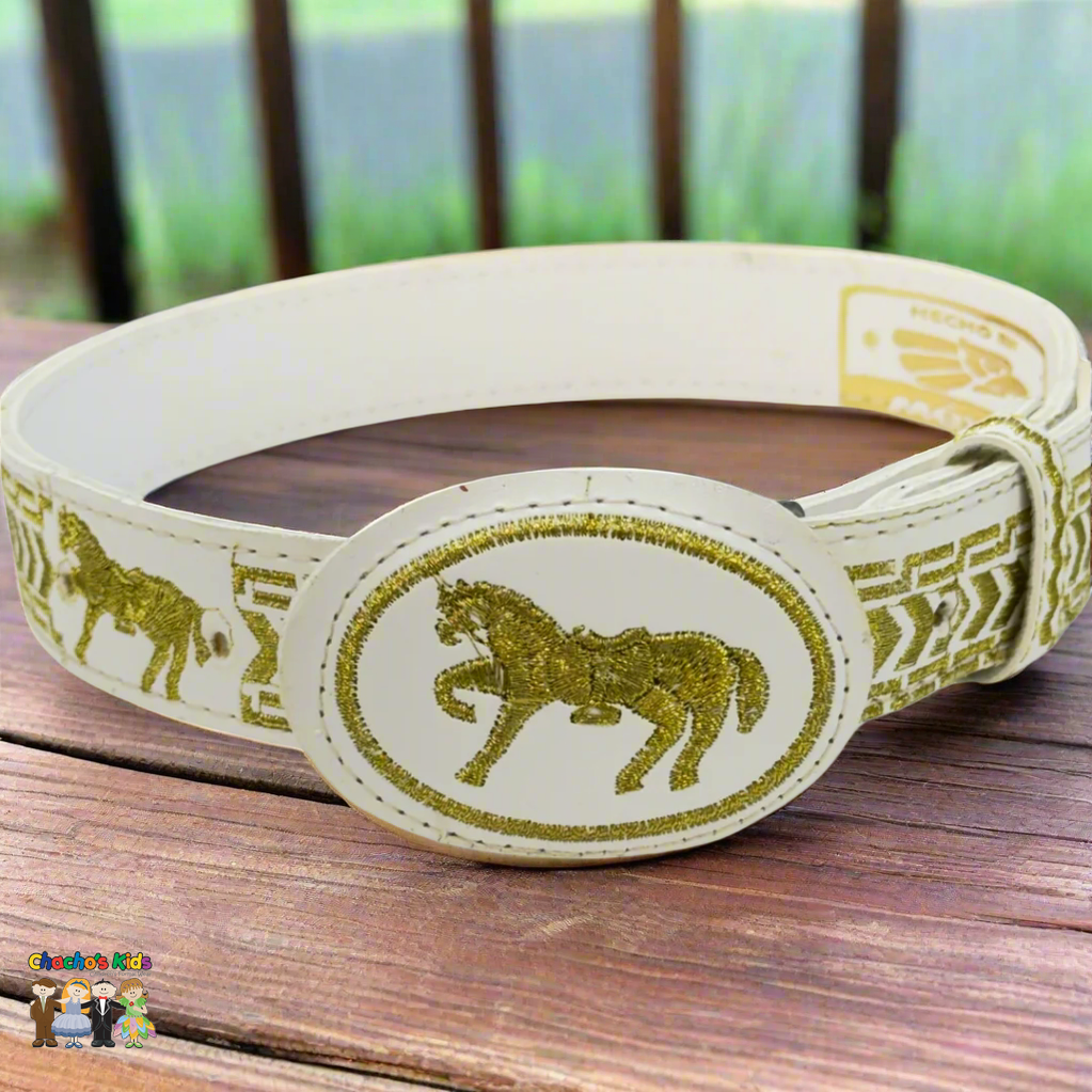 Boys Charro Belt, Gold Horse, Buckle