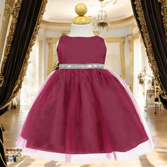 Baby Party / Flower Girl Dress (B-754)-Girls-Burgundy-S-Chacho's-Kids