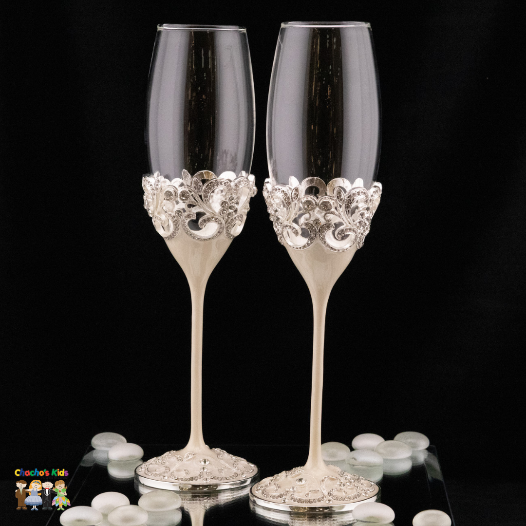 Super Elegant Wedding Wine Cups/ Wedding Flutes Set-Silver-091-Wedding Accessories-Chacho's Kids