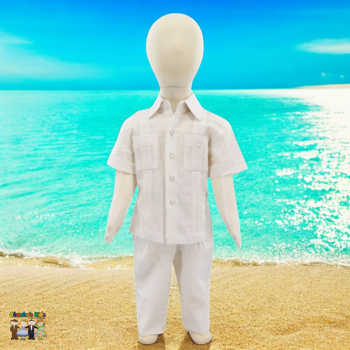 Boys Linen Guayabera Set (White)