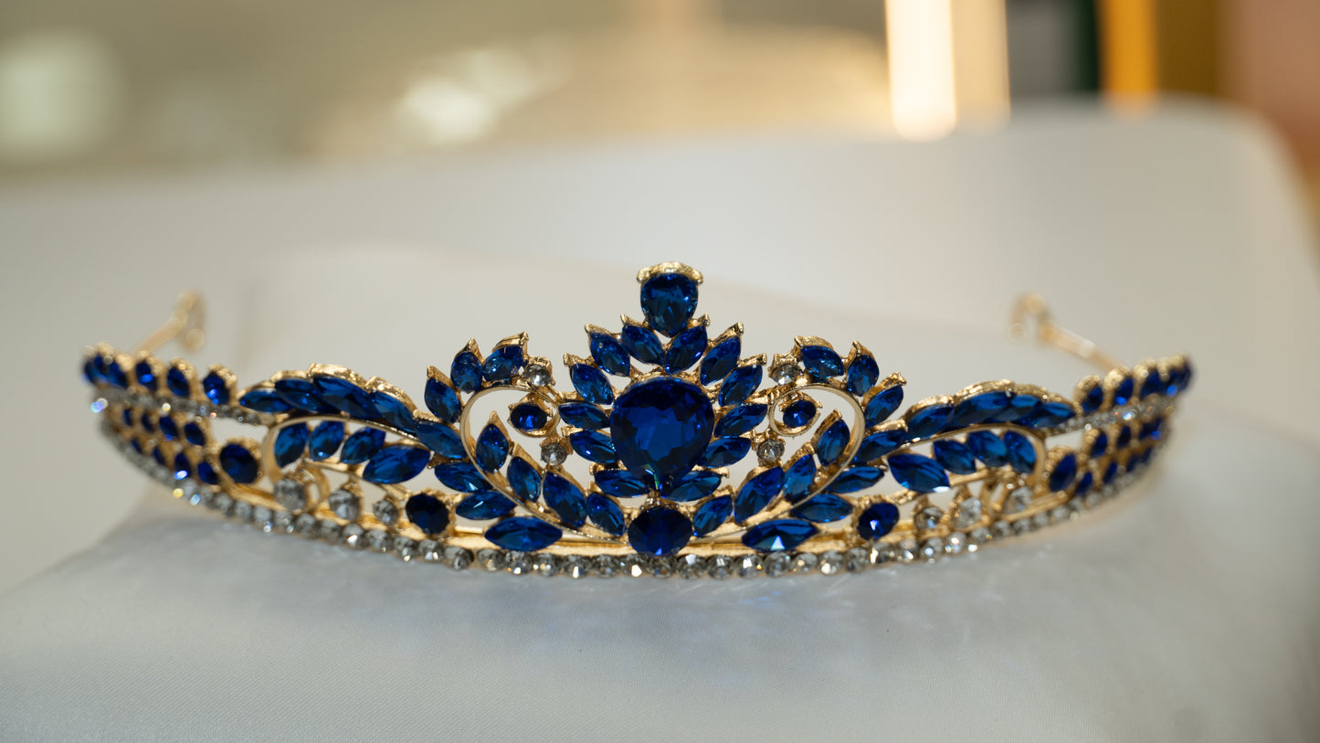 Girls Princess Tiara (TR-781)-Girls-Gold/Blue-Chacho's Kids