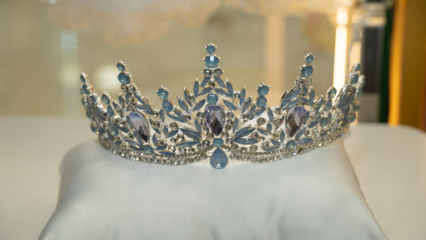 Girls Princess Tiara (TR-782)-Girls-Silver/Light Blue-Chacho's Kids