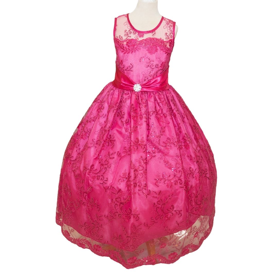Party/Flower Girl Dress (D1550)-Girls-Fuchsia-2-Chacho's Kids
