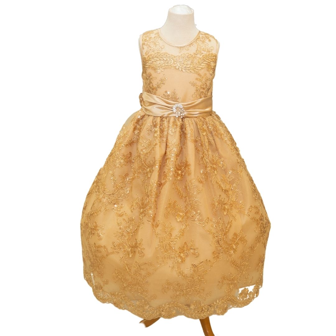 Party/Flower Girl Dress (D1550)-Girls-Gold-2-Chacho's Kids