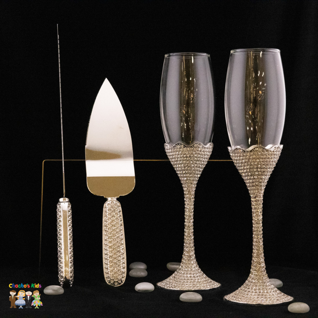 Super Elegant Wedding Wine Cups/ Wedding Flutes & Serving Set-Silver-118-Wedding Accessories-Chacho's Kids