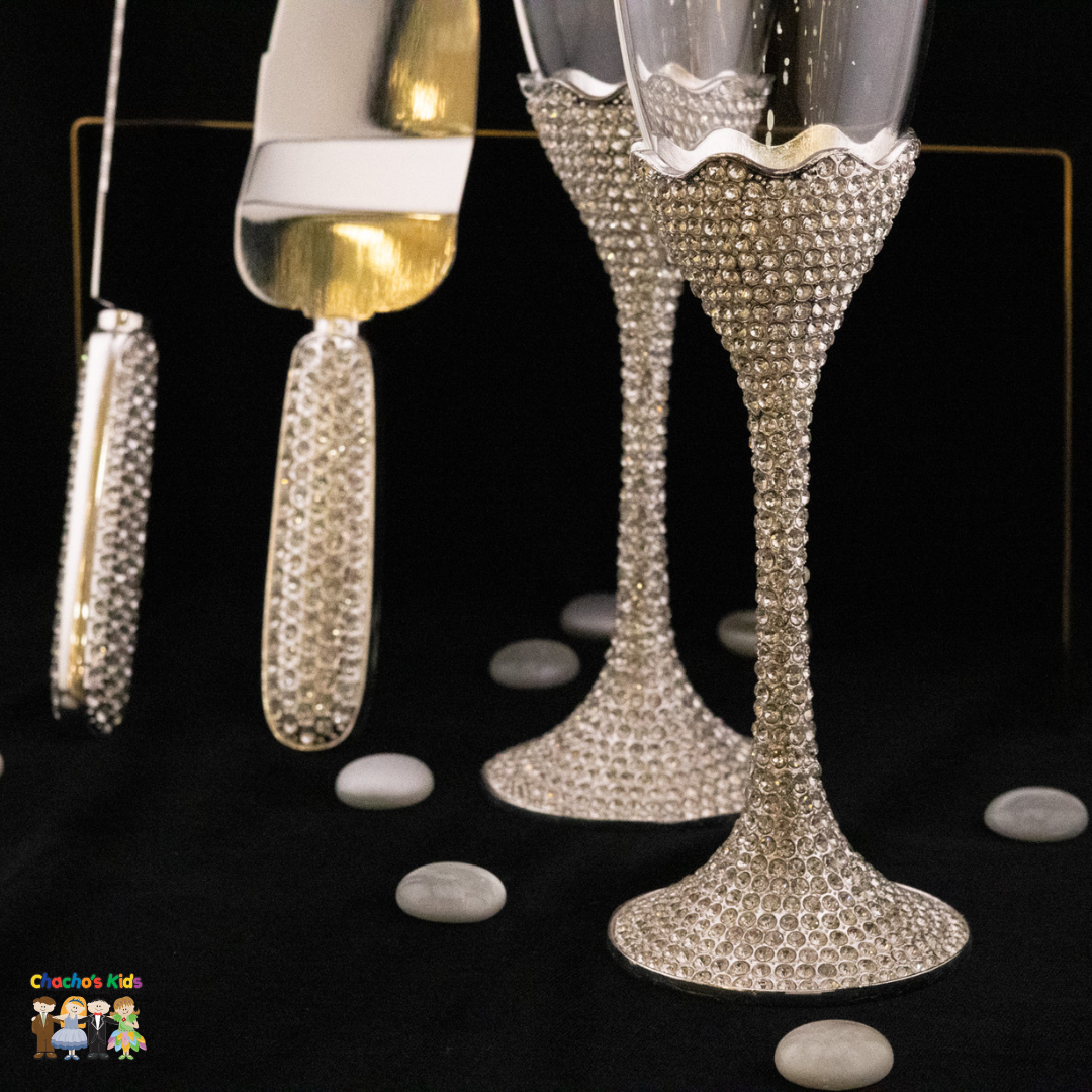 Super Elegant Wedding Wine Cups/ Wedding Flutes & Serving Set-Silver-118-Wedding Accessories-Chacho's Kids