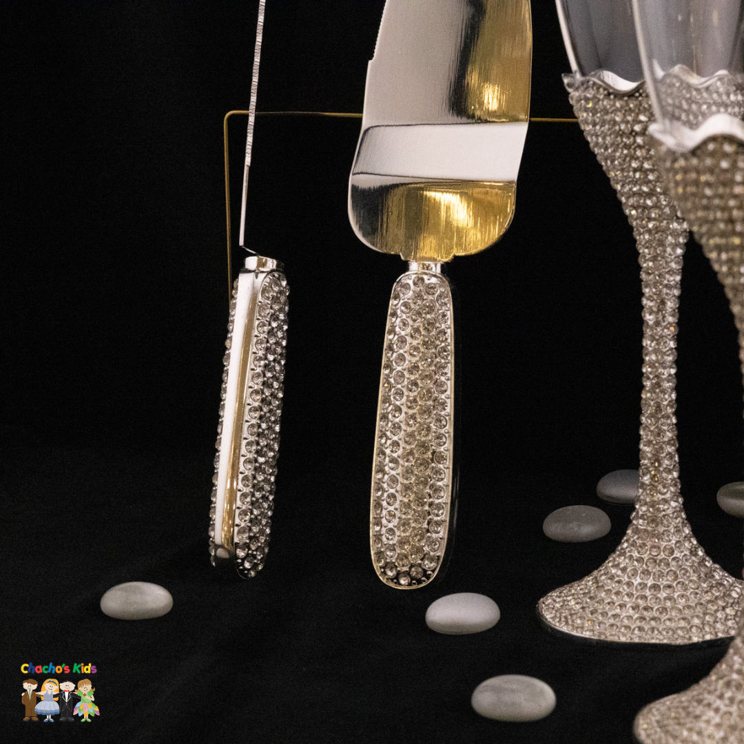 Super Elegant Wedding Wine Cups/ Wedding Flutes & Serving Set-Silver-118-Wedding Accessories-Chacho's Kids