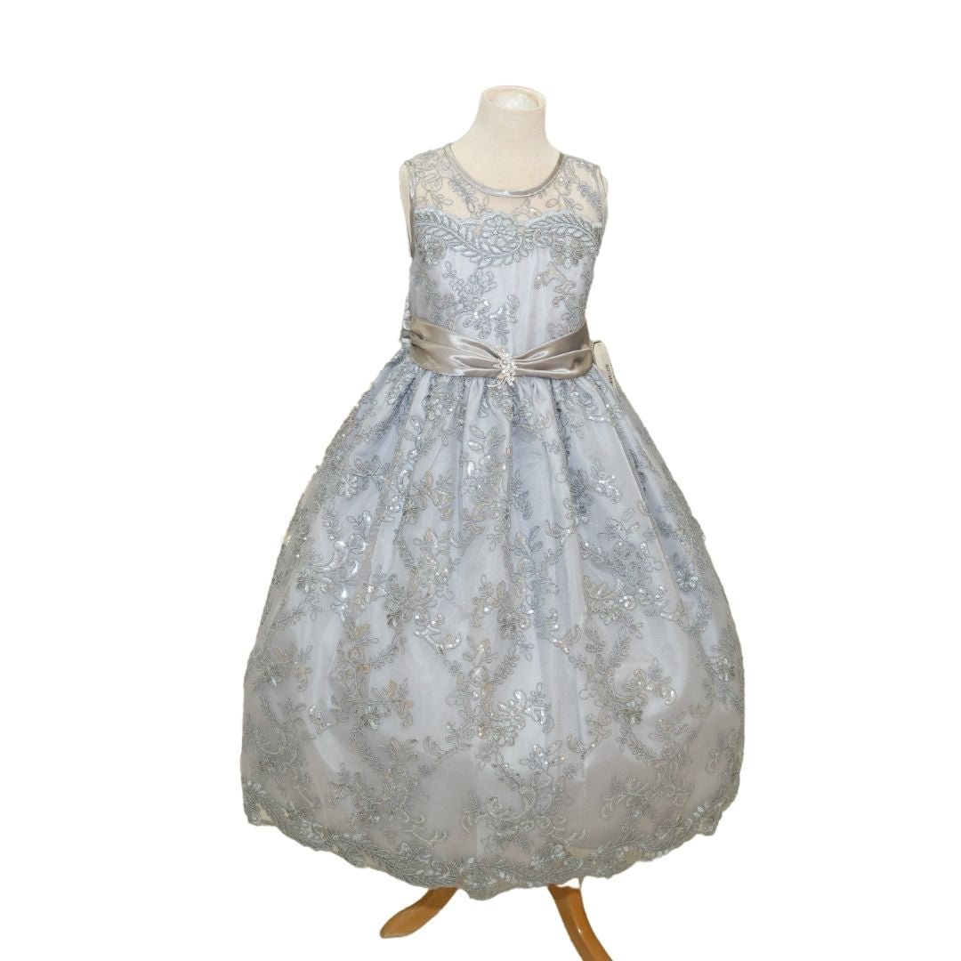 Party/Flower Girl Dress (D1550)-Girls-Gray-2-Chacho's Kids
