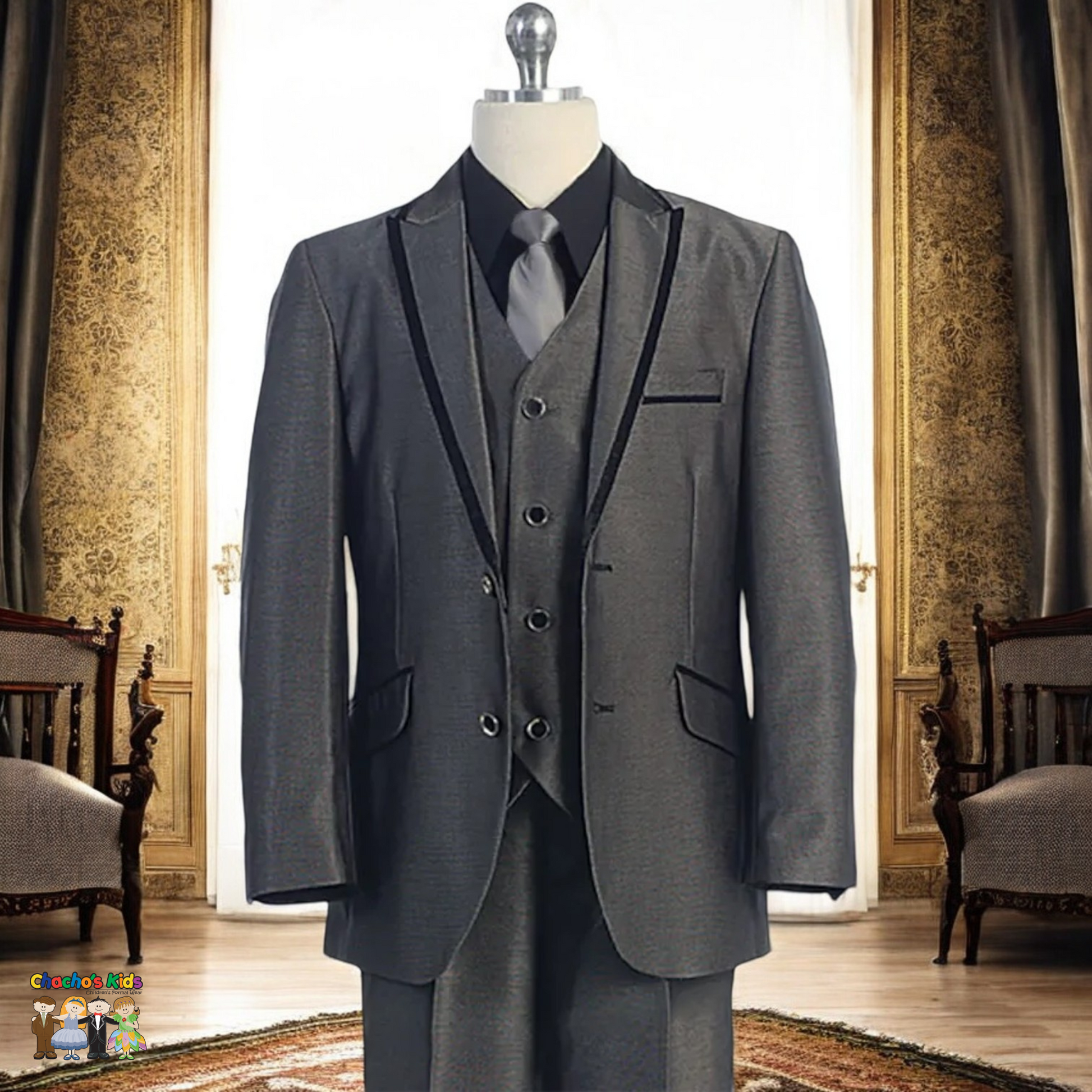Shinny Charcoal Classic Suit (Y10-01379)-Boys-6-Shiny Charcoal-Chacho's Kids