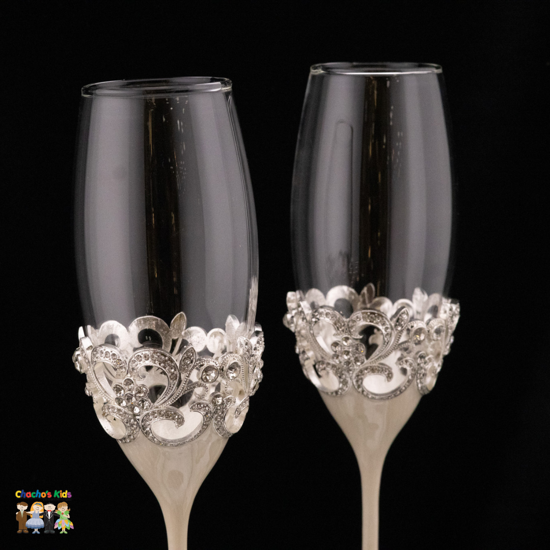Super Elegant Wedding Wine Cups/ Wedding Flutes Set-Silver-091-Wedding Accessories-Chacho's Kids