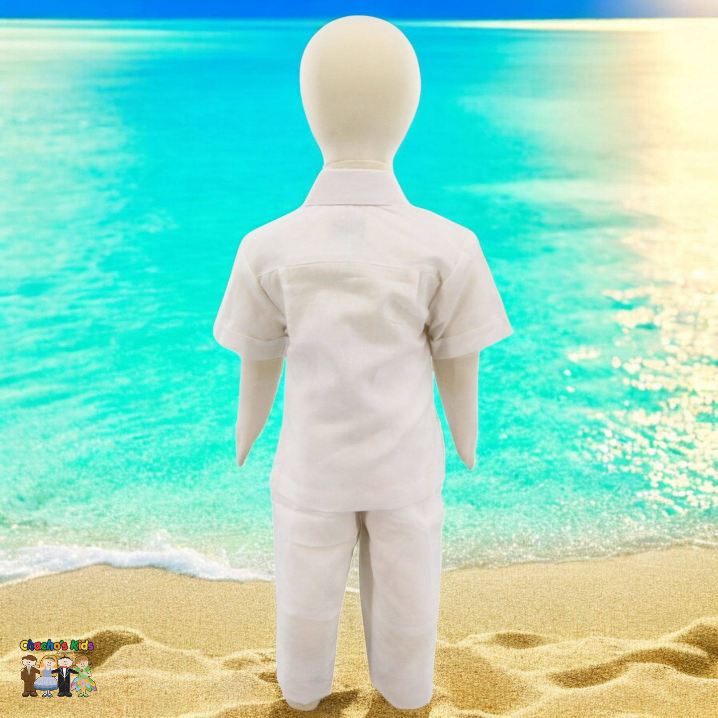 Boys Linen Guayabera Set (White)