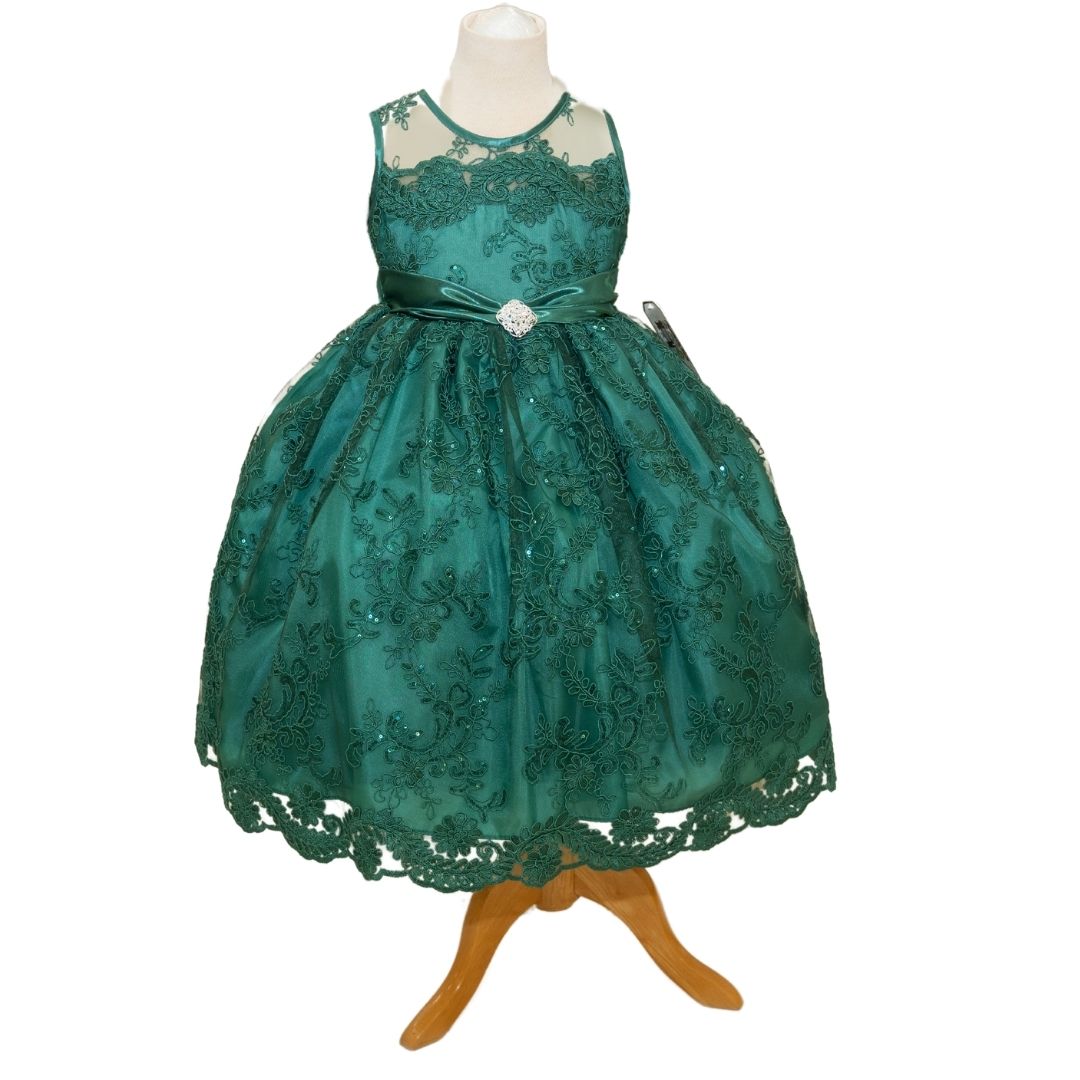Party/Flower Girl Dress (D1550)-Girls-Hunter Green-2-Chacho's Kids