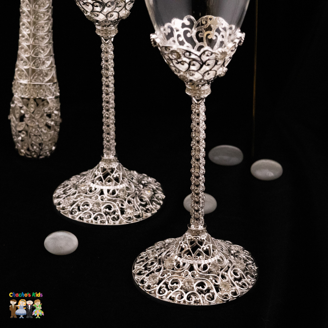 Super Elegant Wedding Wine Cups/ Wedding Flutes & Serving Set-Silver-182-Wedding Accessories-Chacho's Kids