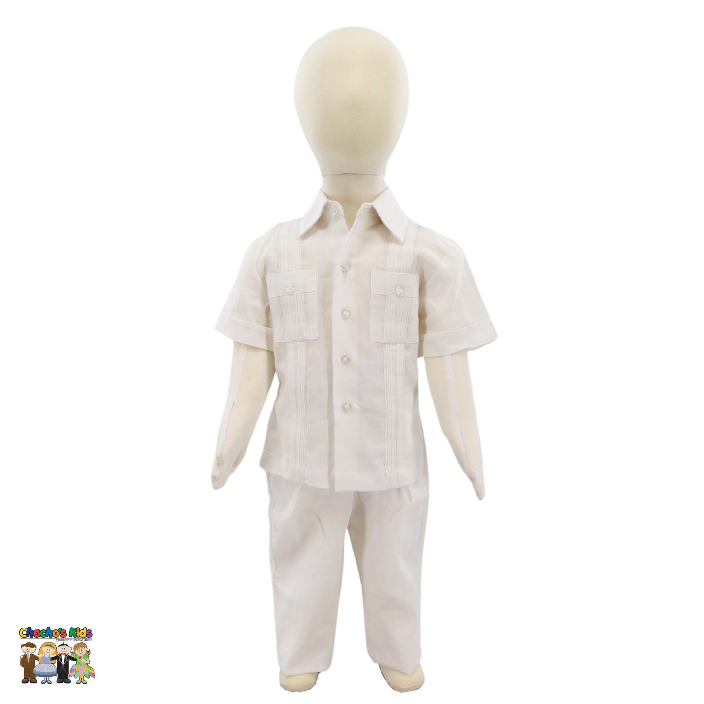Boys Linen Guayabera Set (White)
