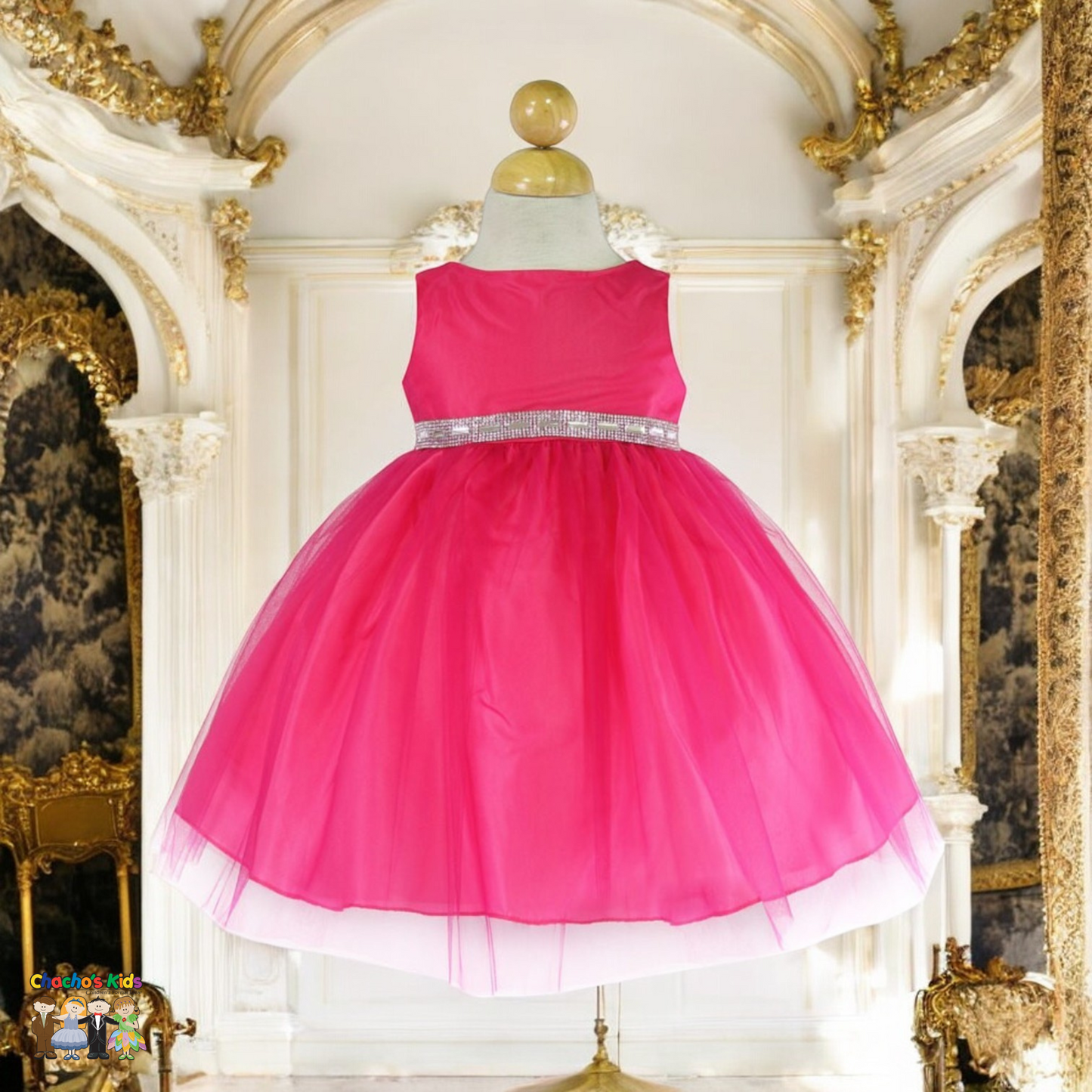 Baby Party / Flower Girl Dress (B-754)-Girls-Fuchsia-S-Chacho's-Kids