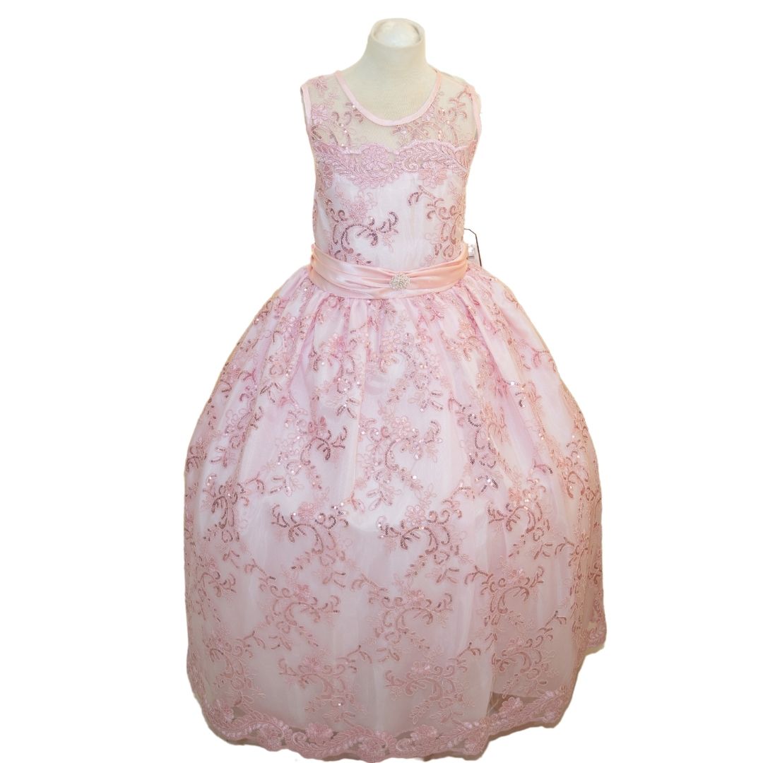 Party/Flower Girl Dress (D1550)-Girls-Pink-2-Chacho's Kids