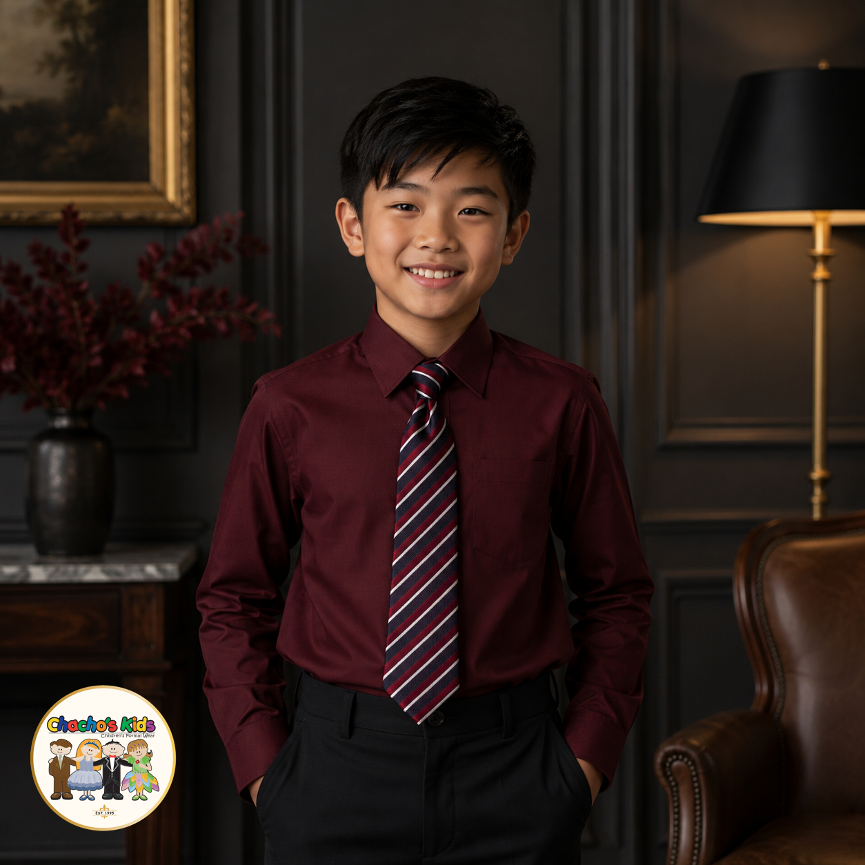 Classic Burgundy Dress Shirt w/Tie 16