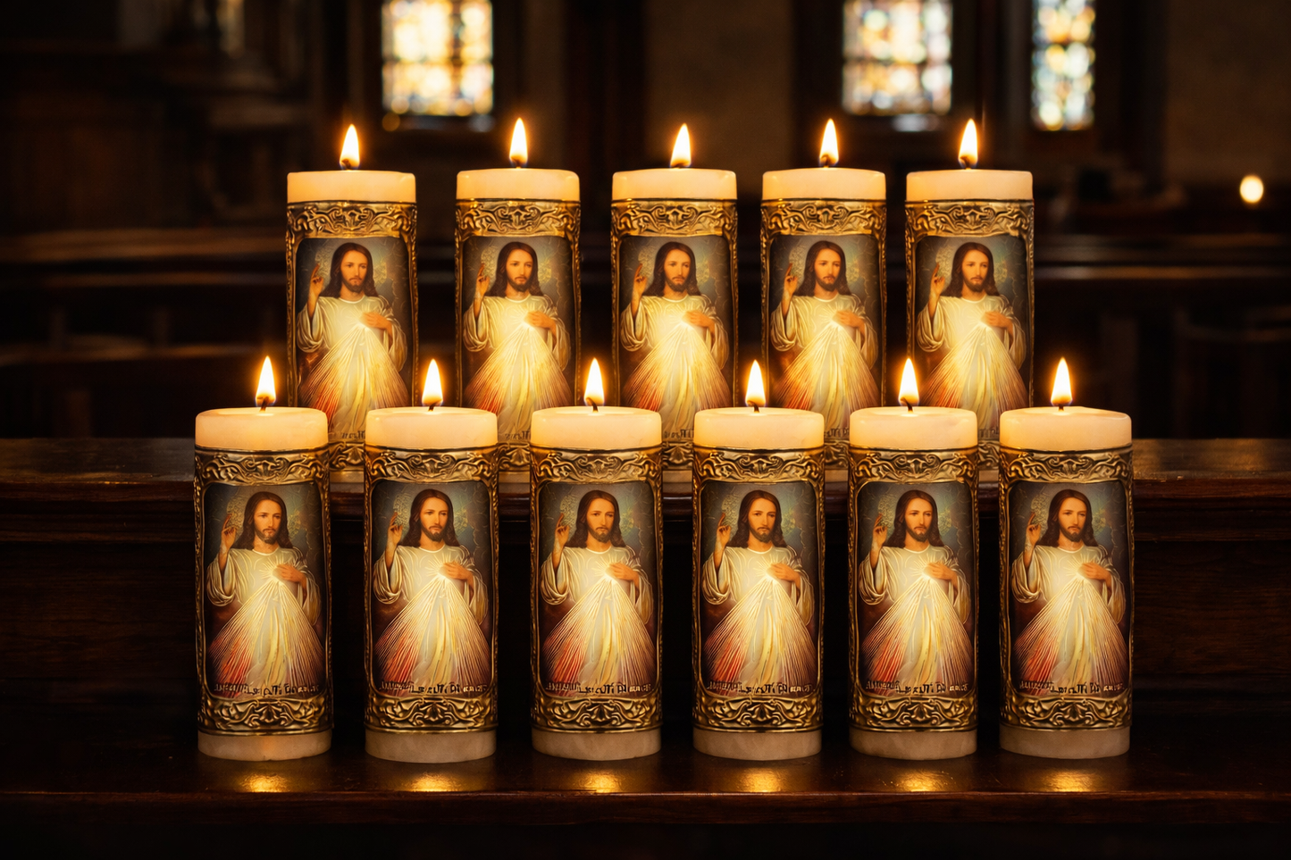 One Dozen- Artisanal Metal Embossed Candles (Jesus 2)