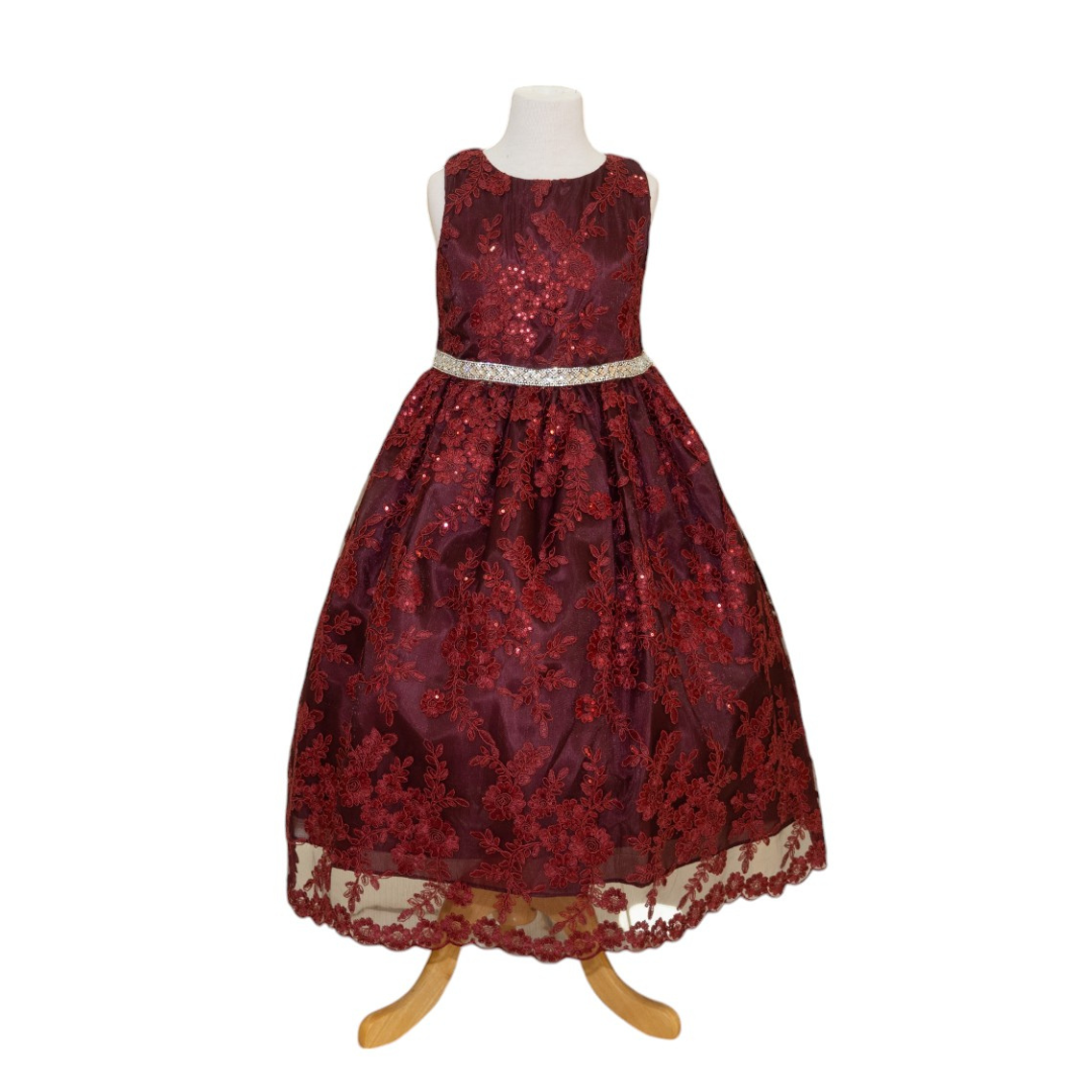 Party / Flower Girl Dress (D-1610)-Girls-Burgundy-2-Chacho's Kids