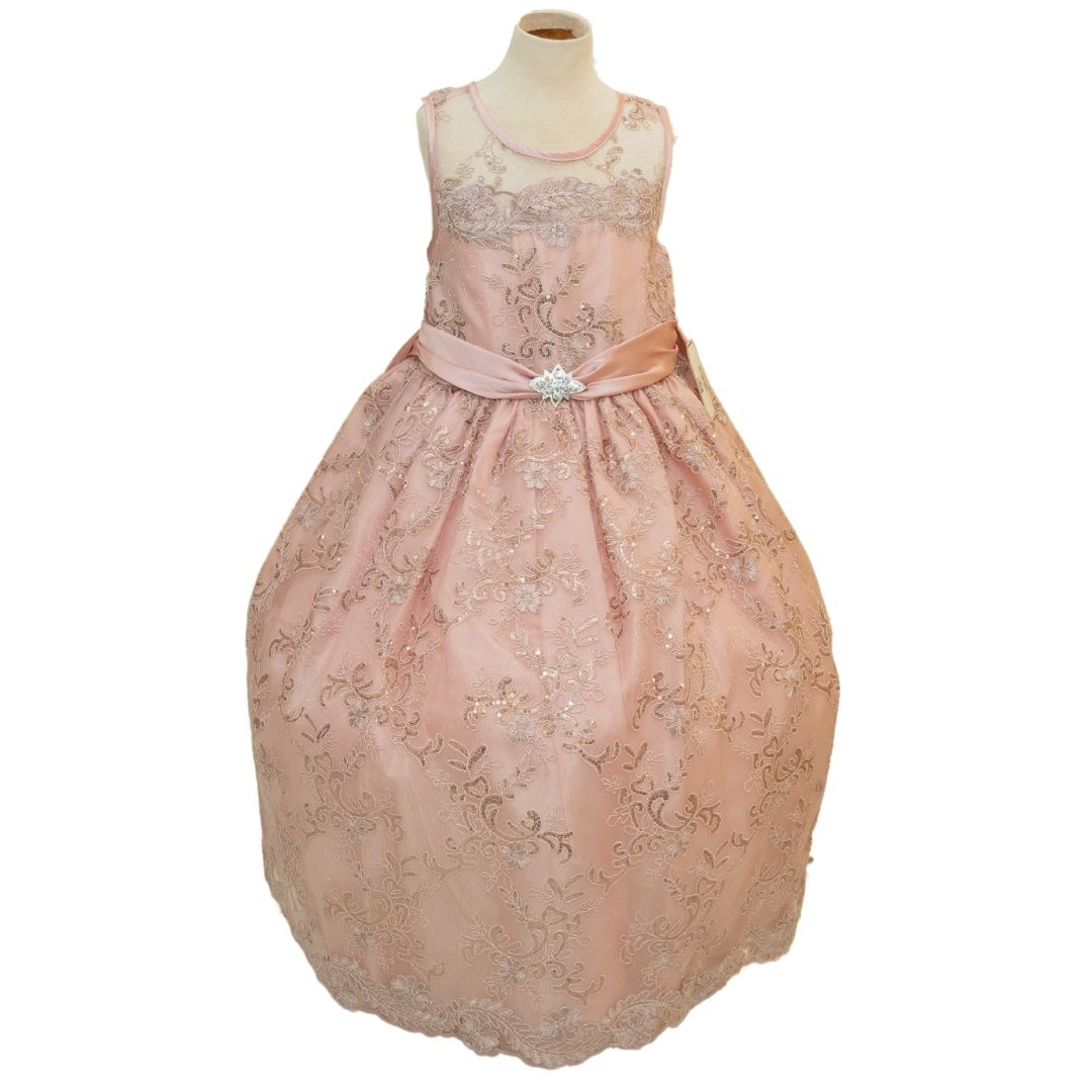 Party/Flower Girl Dress (D1550-1)-Girls-Rose Gold-2-Chacho's Kids