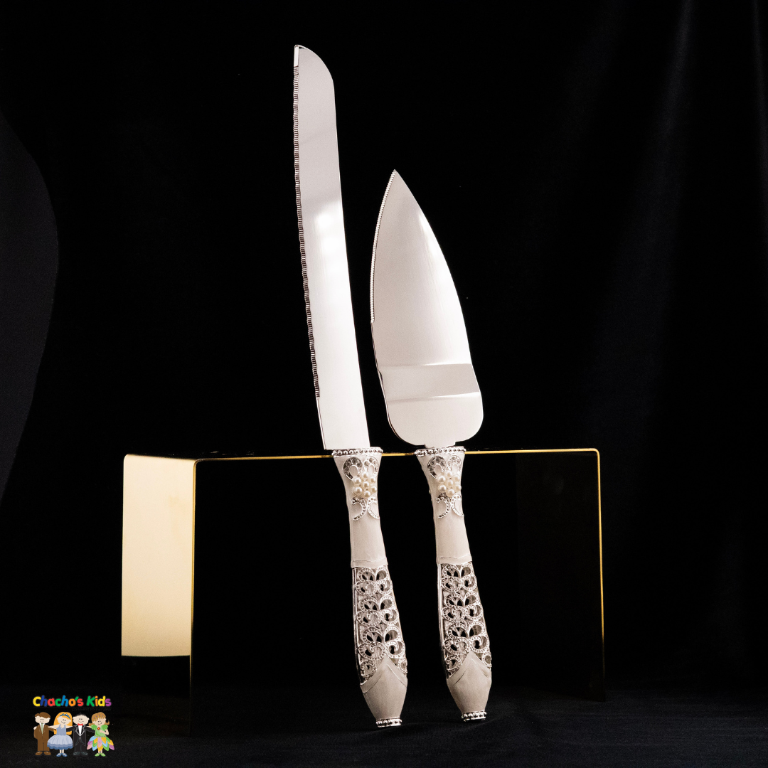 Super Elegant Wedding Wine Cups/ Wedding Knife & Serving Set-Silver-NF007-Wedding Accessories-Chacho's Kids