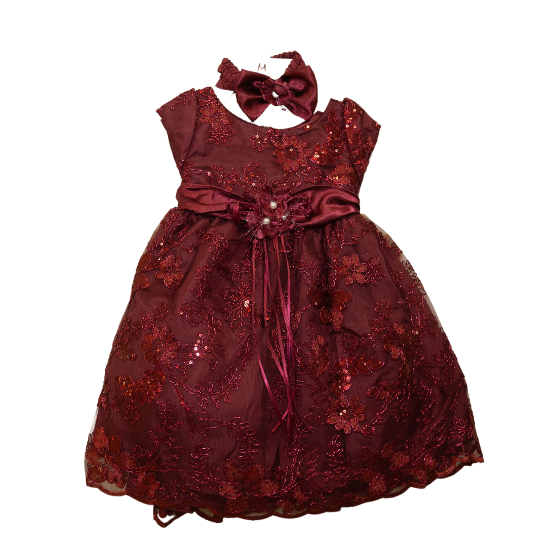 Baby Party / Flower Girl Dress (D-1664)-Girls-Burgundy-S-Chacho's-Kids